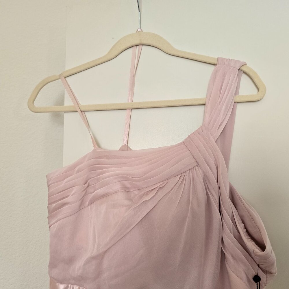 Adrianna Papell Chiffon One-Shoulder Gown Asymmetrical Dress Blush Pink Size 14 - Picture 4 of 16